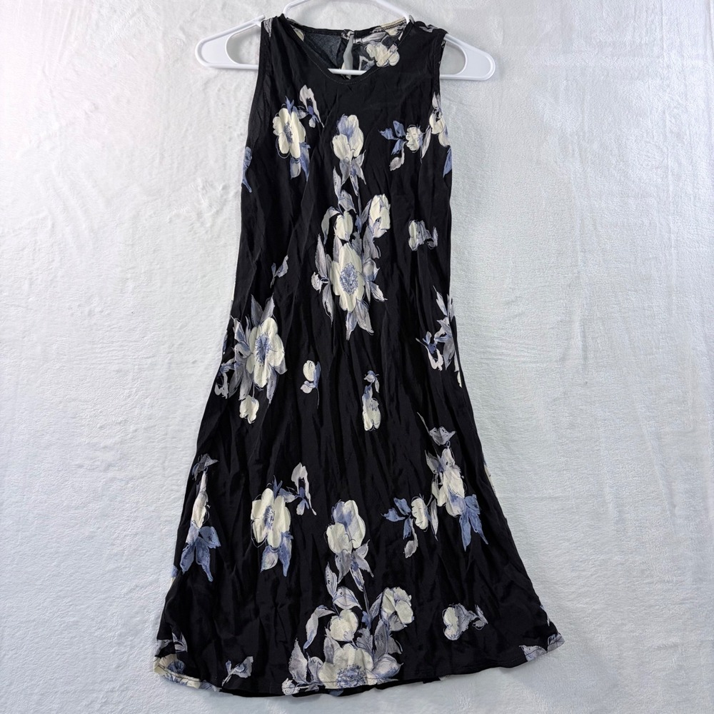 Womens Black‎ Floral Midi Dress Sleeveless A-Line Flowy Elegant Classic   Casual